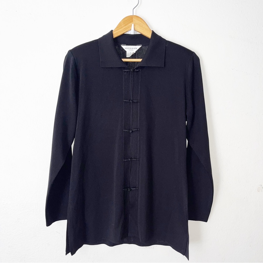 Exclusively Misook Black Jacket Acrylic Sz S Petite Lagenlook Toggle Closure